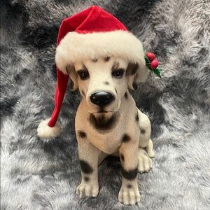 Festive Dalmatian Dog Figurine with Santa Hat